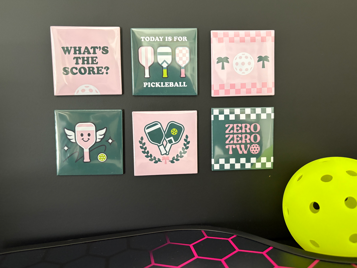 The Rally Pack of 6 | Pickleball Magnets | 2"x2" Square